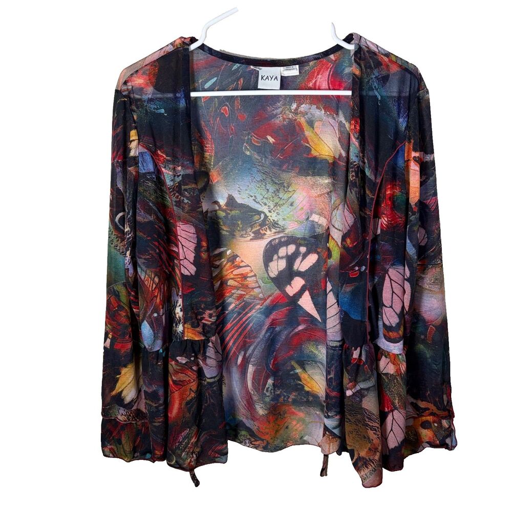 Kaya Sweater Women's XL Butterfly Open Cardigan Colorful Artsy Art to Wear